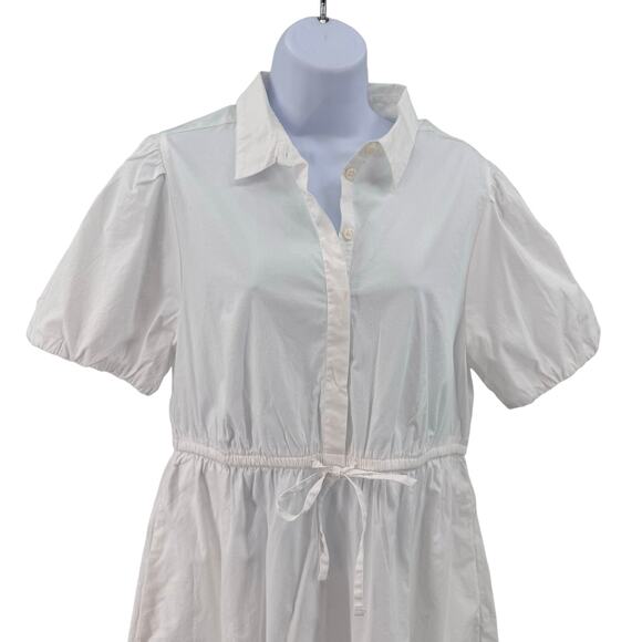 J. Crew White Collared Short-Sleeve Tie-Waist Dress Womens Size 12 Button Front - Picture 4 of 13
